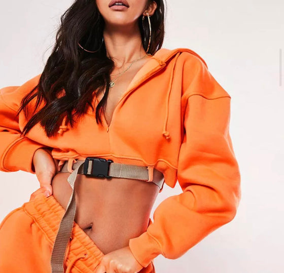 Orange Buckled Cropped Sweater